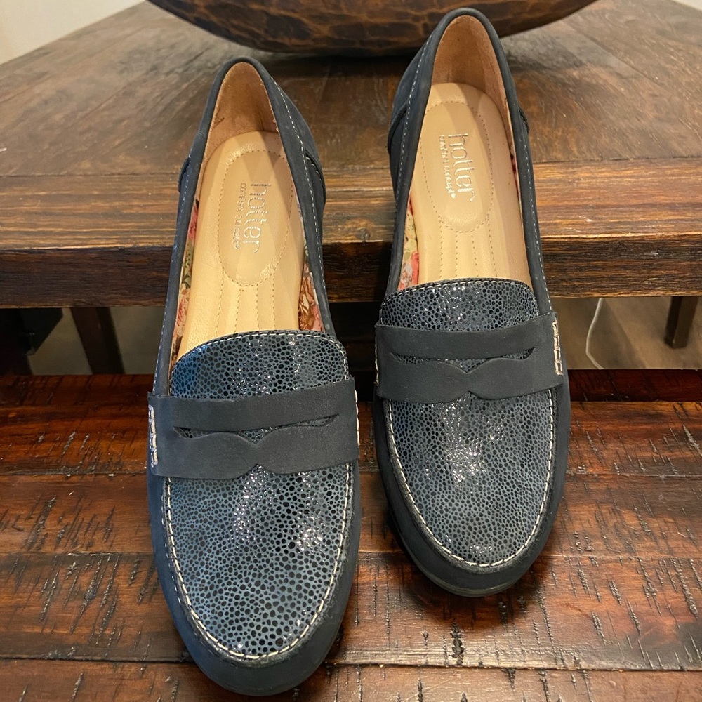 hotter Penny Loafer Blue Shoes
